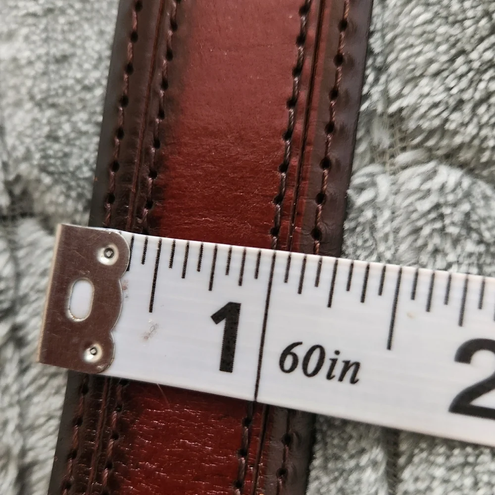 Men's Two-Tone Brown Leather Belt Argentina Silver-Tone Buckle 44
